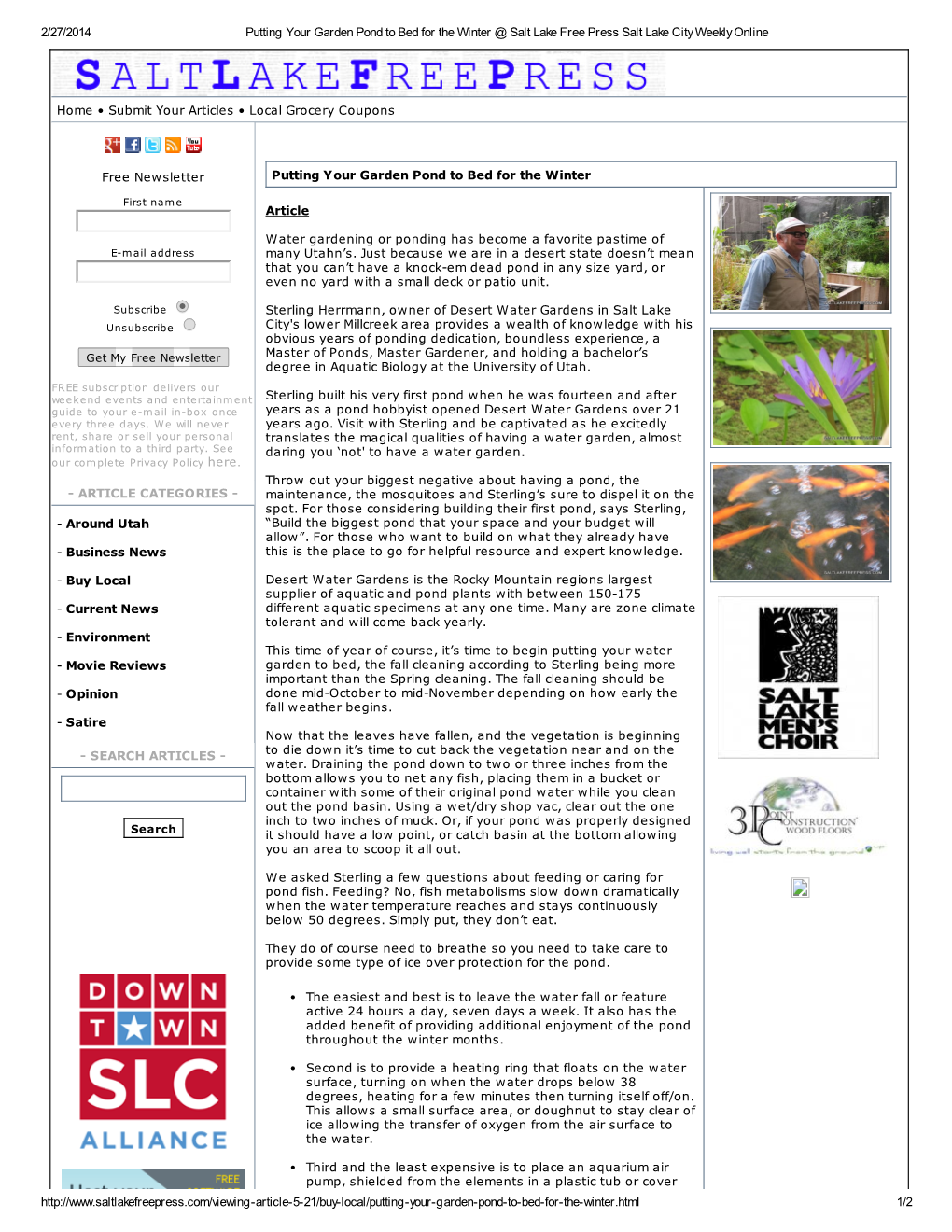 2/27/2014 Putting Your Garden Pond to Bed for the Winter @ Salt Lake Free Press Salt Lake City Weekly Online