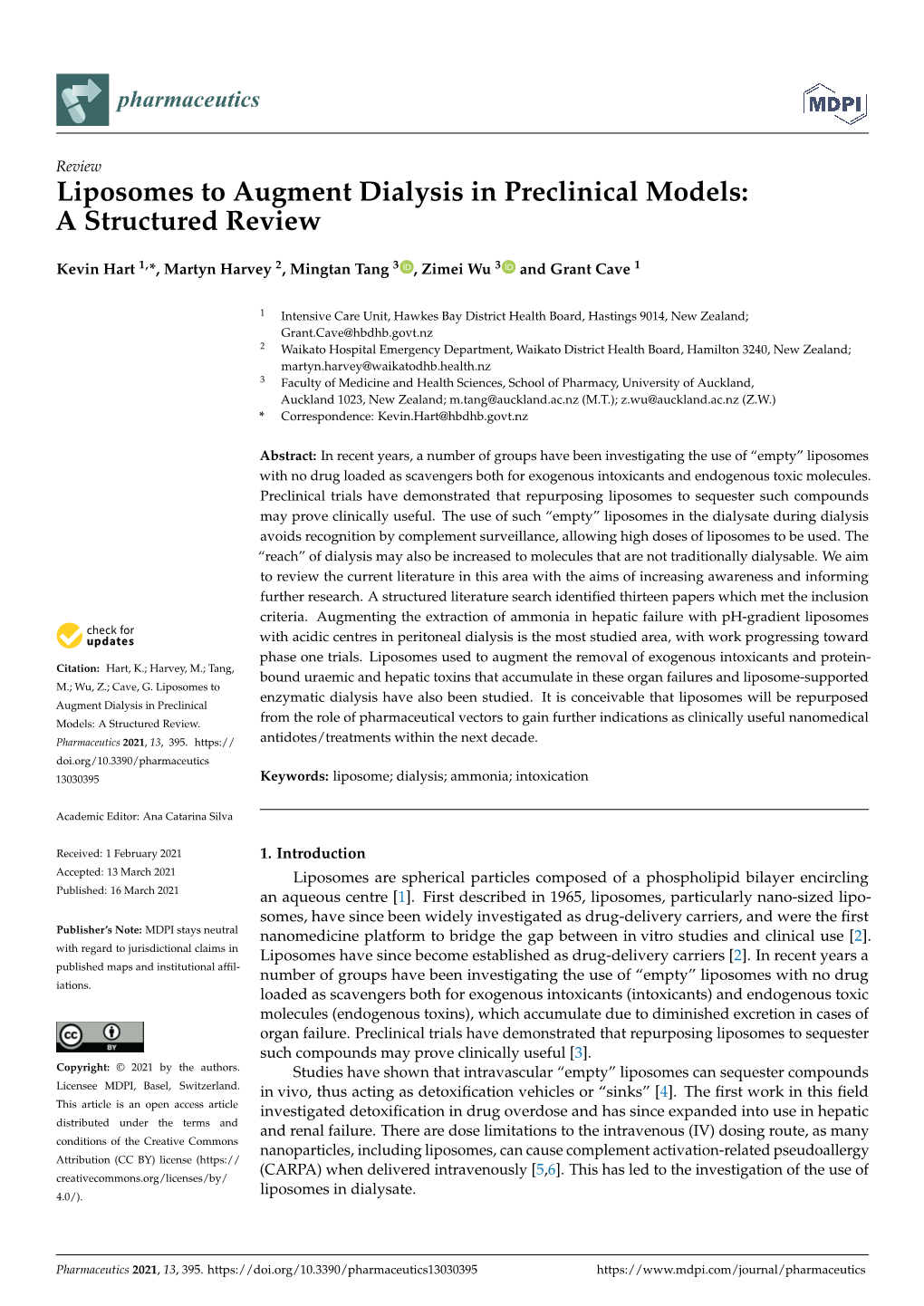 Liposomes to Augment Dialysis in Preclinical Models: a Structured Review