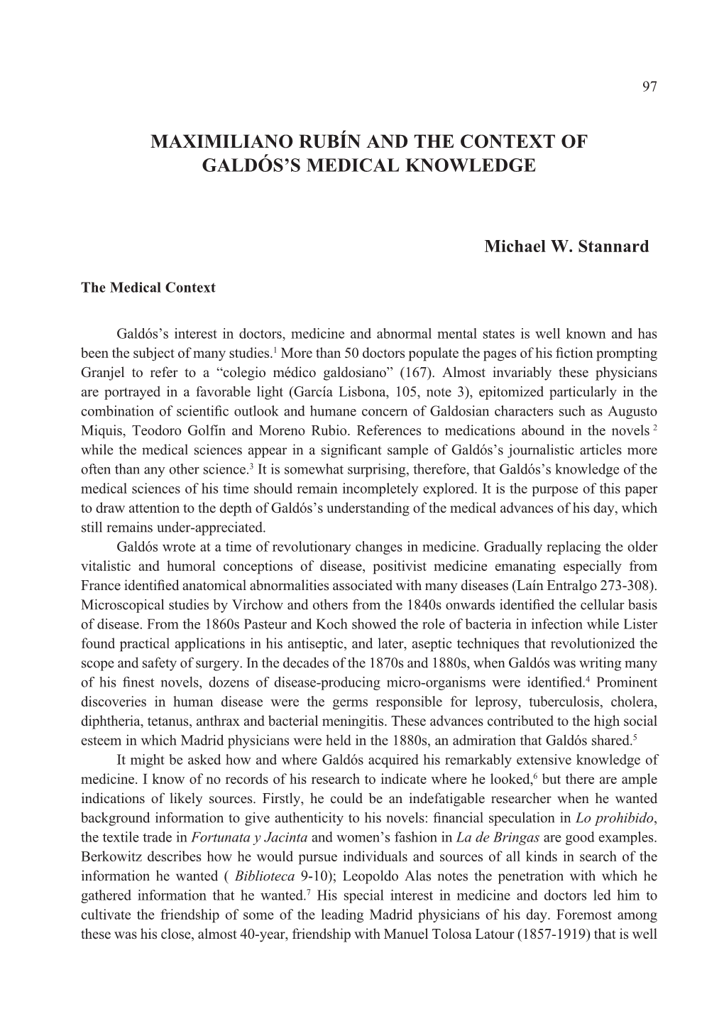 Pdf Maximiliano Rubín and the Context of Galdos's Medical Knowledge