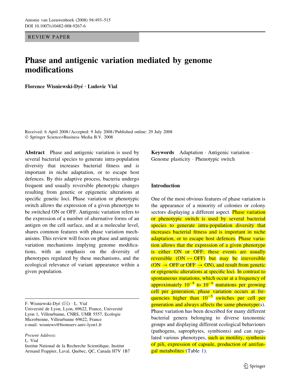 Phase and Antigenic Variation Mediated by Genome Modifications