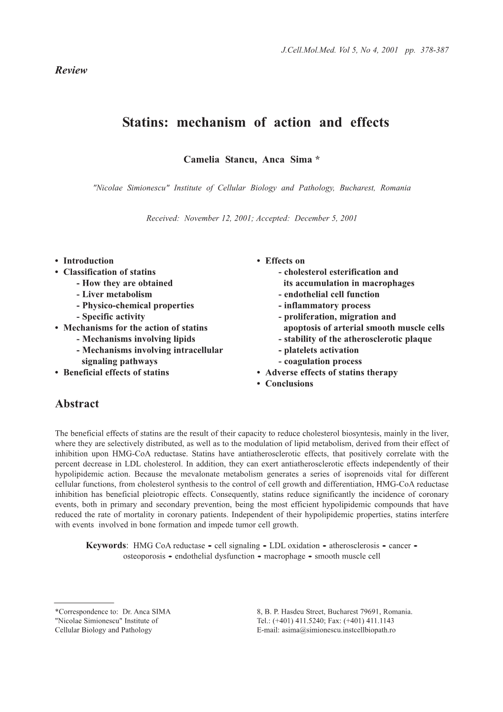 Statins: Mechanism of Action and Effects