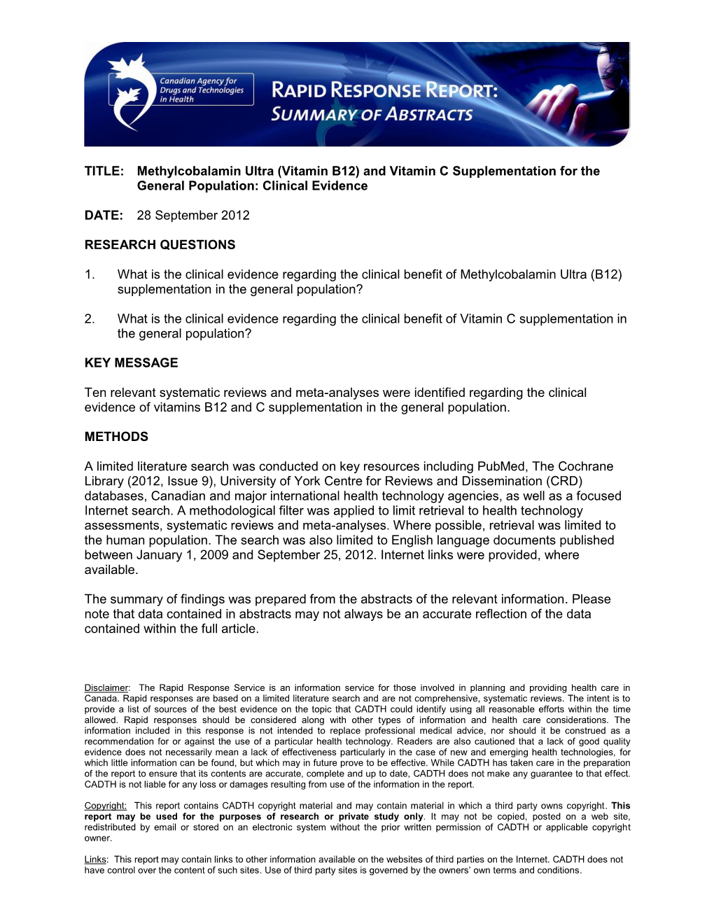 Methylcobalamin Ultra (Vitamin B12) and Vitamin C Supplementation for the General Population: Clinical Evidence