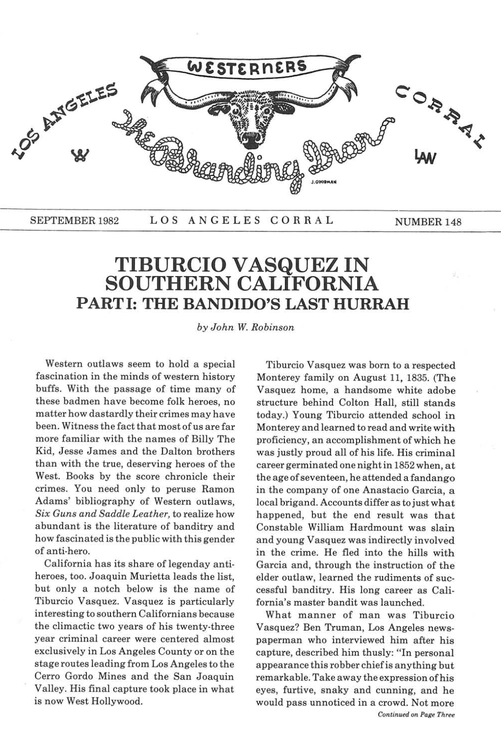 Tiburcio Vasquez in Southern California