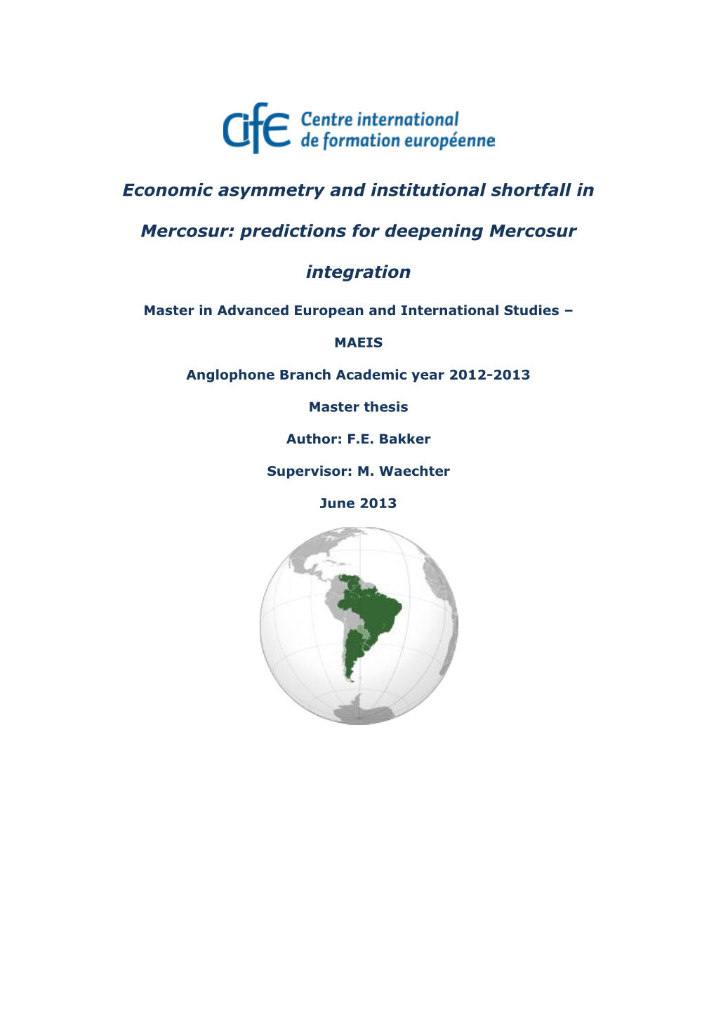 Economic Asymmetry and Institutional Shortfall in Mercosur: Predictions For