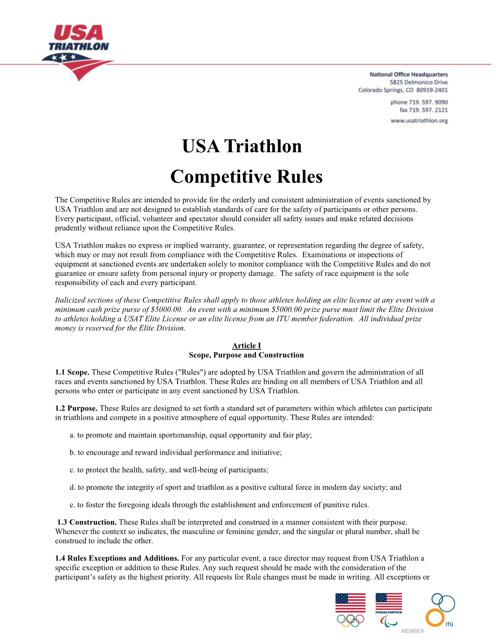USA Triathlon Competitive Rules