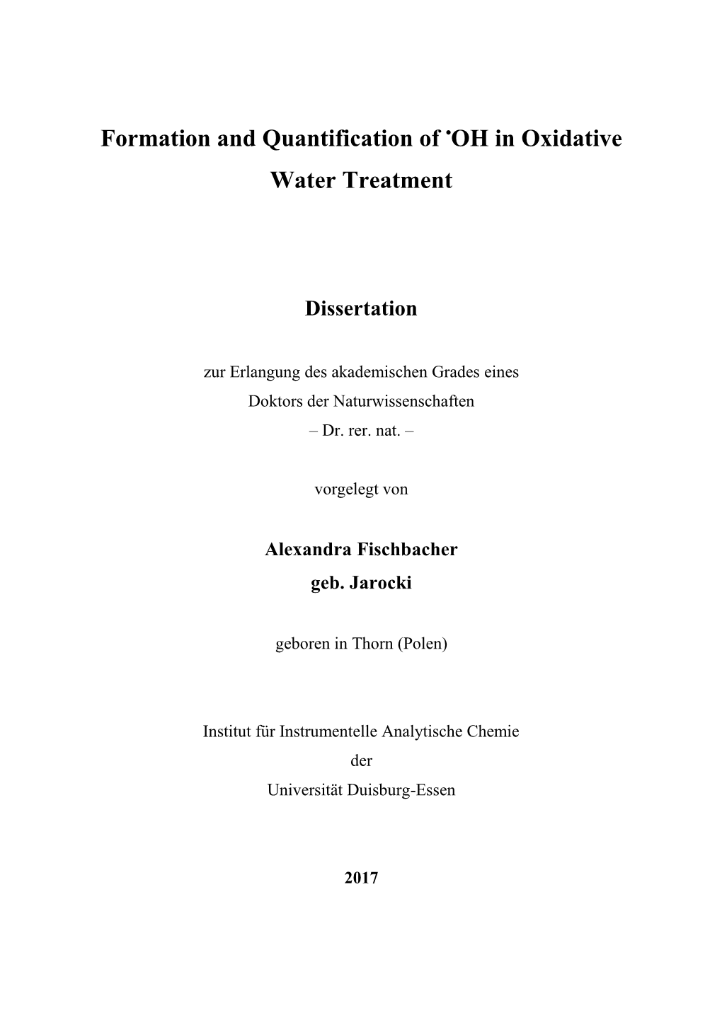 Formation and Quantification of OH in Oxidative Water Treatment