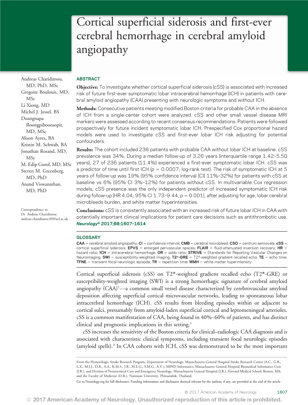 Cortical Superficial Siderosis and First-Ever Cerebral Hemorrhage in Cerebral Amyloid Angiopathy