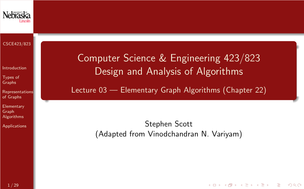 Elementary Graph Algorithms (Chapter 22) of Graphs