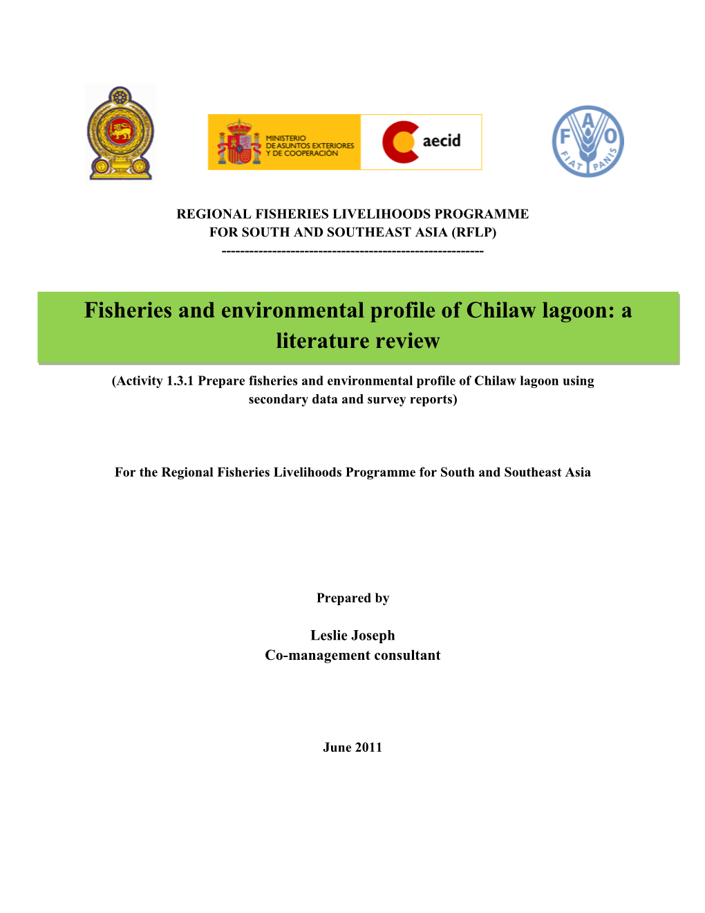 Fisheries and Environmental Profile of Chilaw Estuary