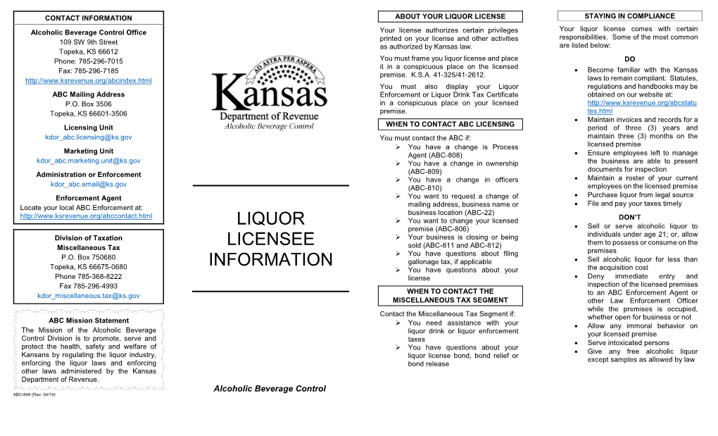 Liquor Licensee Information Brochure (ABC-899)