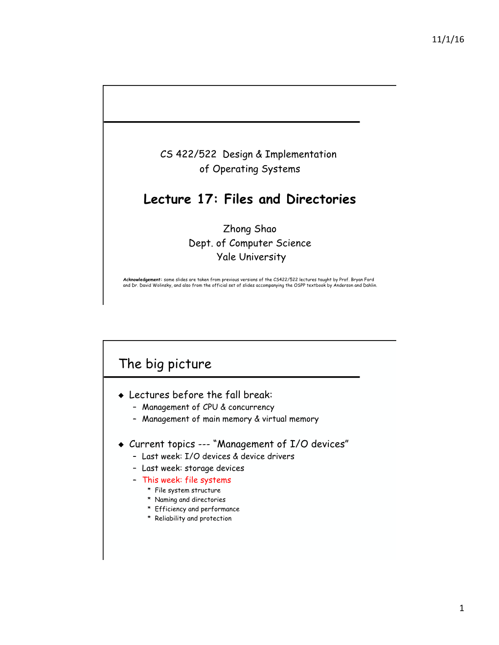 Lecture 17: Files and Directories