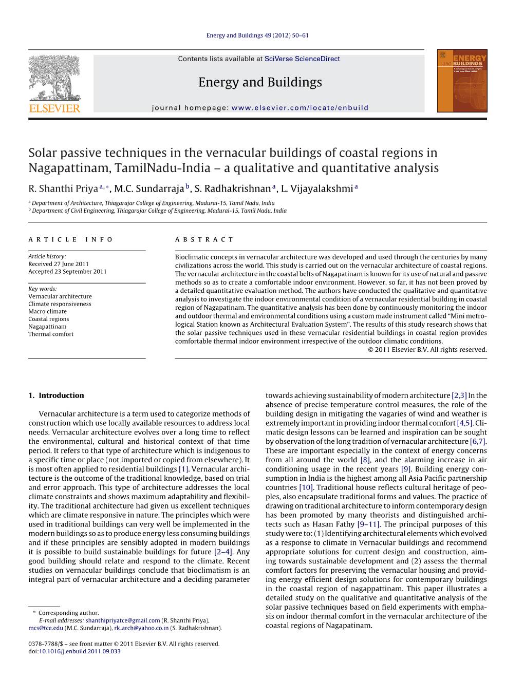 Solar Passive Techniques in the Vernacular Buildings of Coastal Regions In