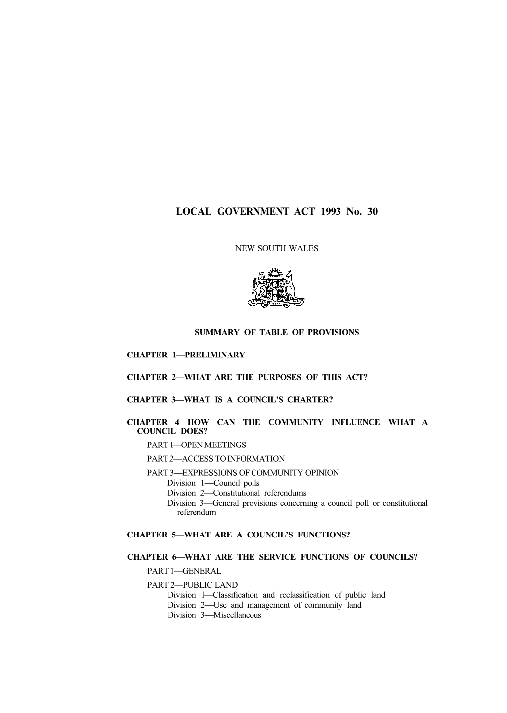 LOCAL GOVERNMENT ACT 1993 No. 30