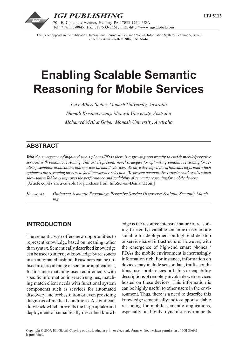 Enabling Scalable Semantic Reasoning for Mobile Services