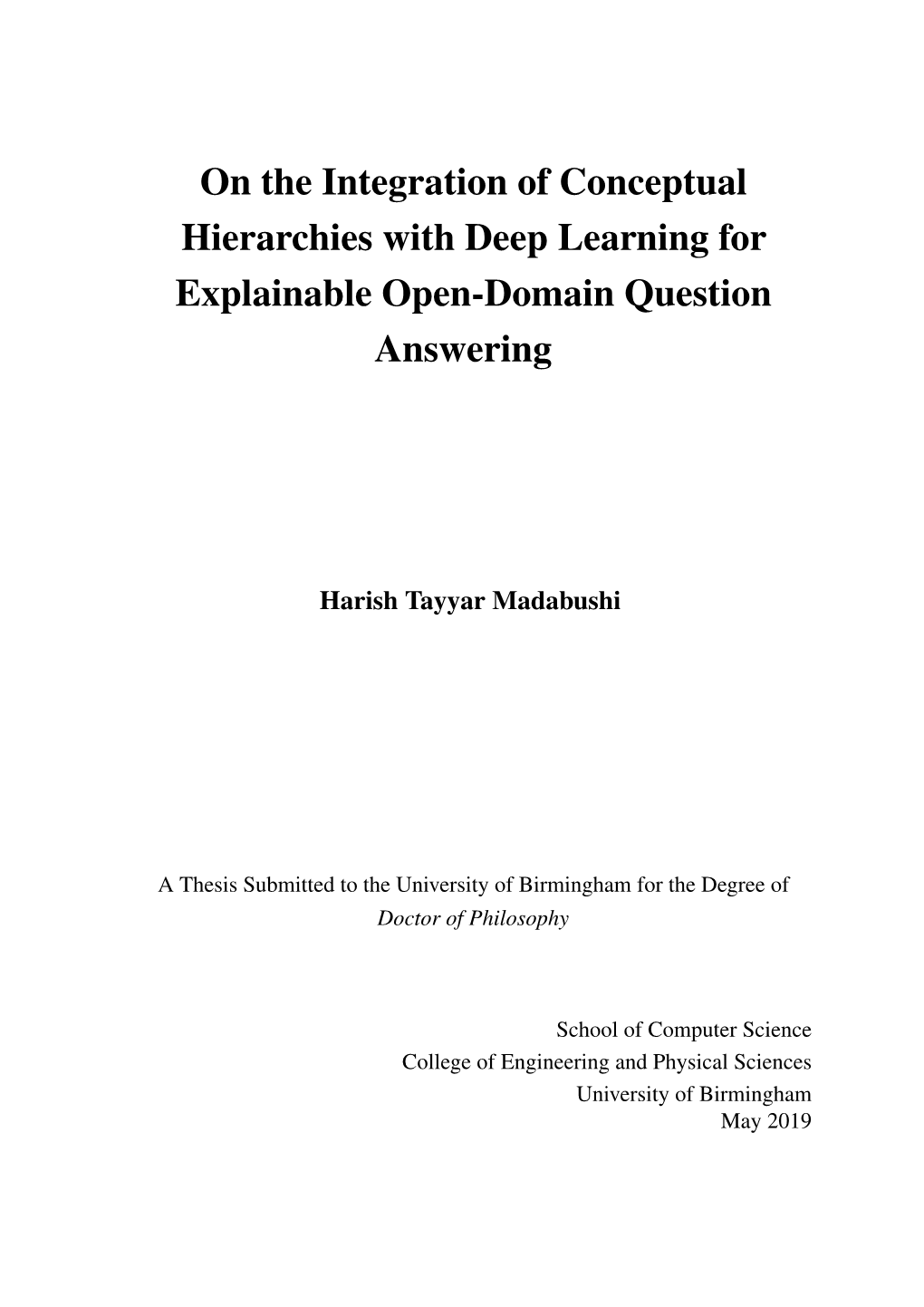 On the Integration of Conceptual Hierarchies with Deep Learning for Explainable Open-Domain Question Answering