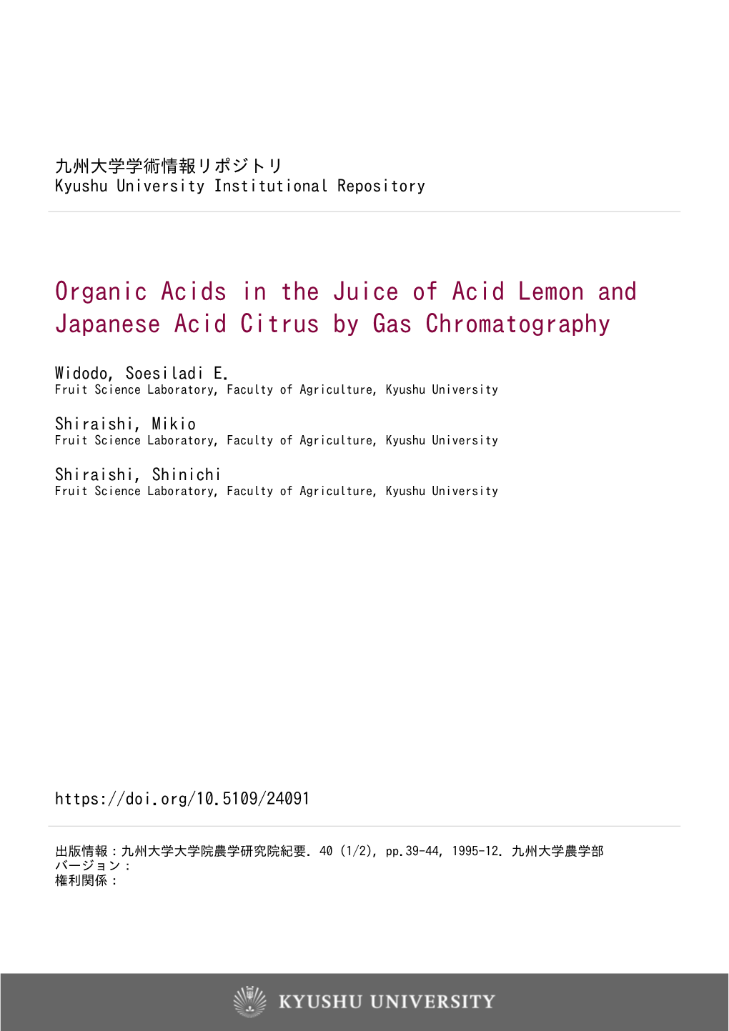 Organic Acids in the Juice of Acid Lemon and Japanese Acid Citrus by Gas Chromatography