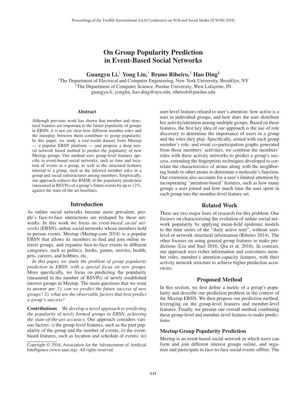 On Group Popularity Prediction in Event-Based Social Networks