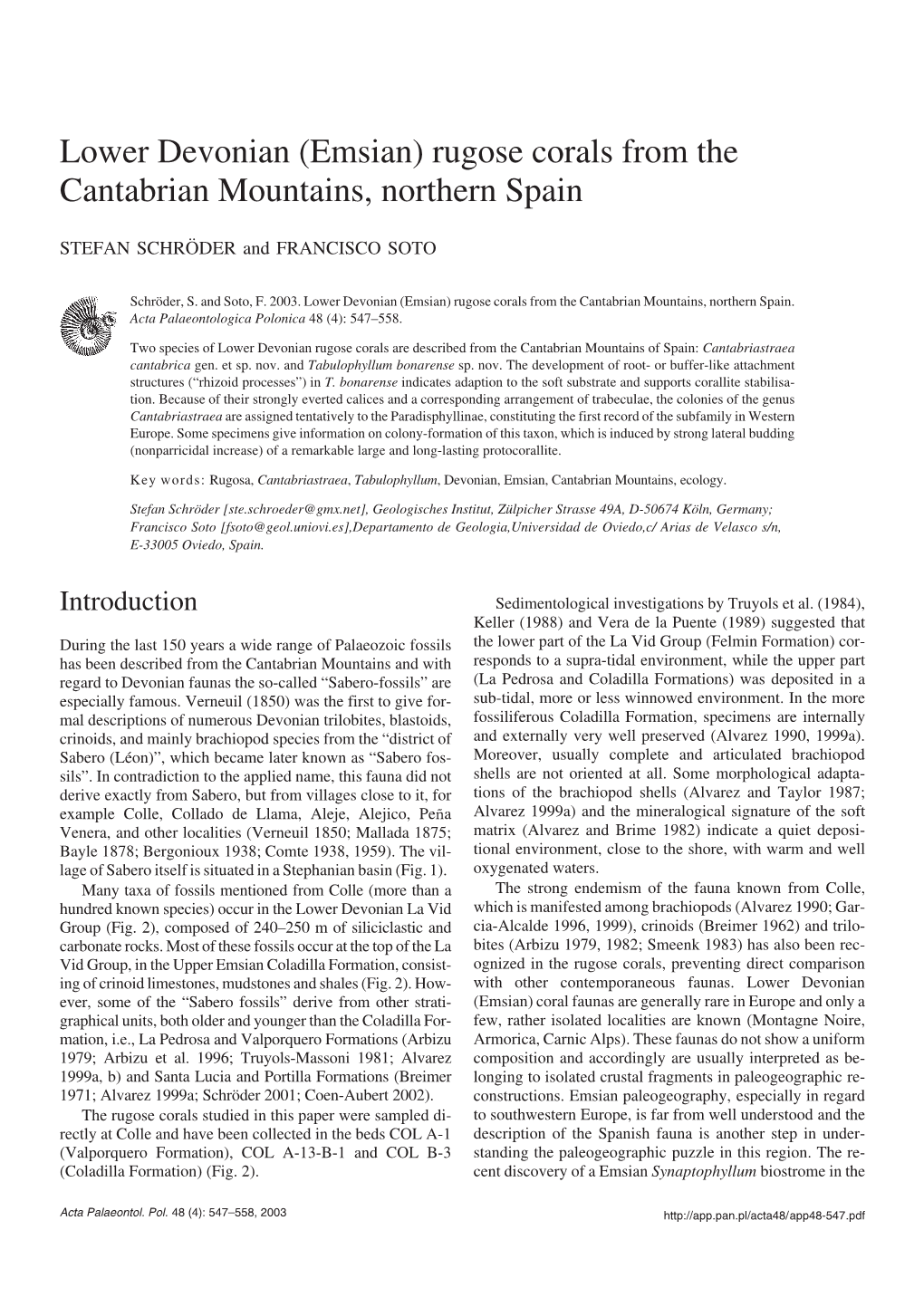 Lower Devonian (Emsian) Rugose Corals from the Cantabrian Mountains, Northern Spain