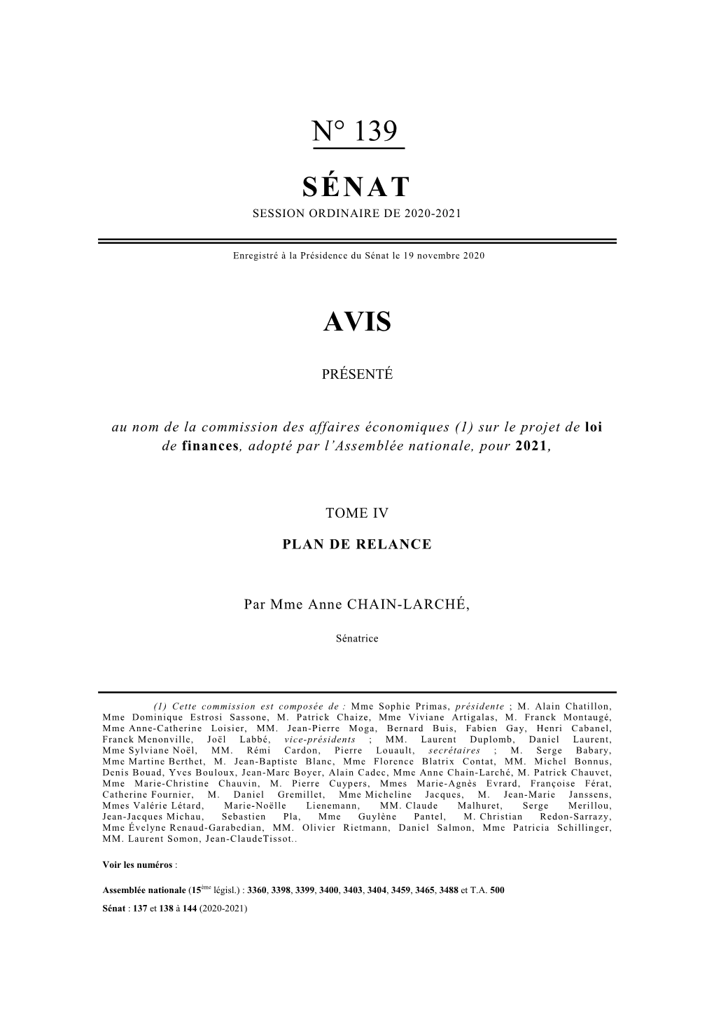 Le Rapport De La Sénatrice Anne CHAIN-LARCHÉ