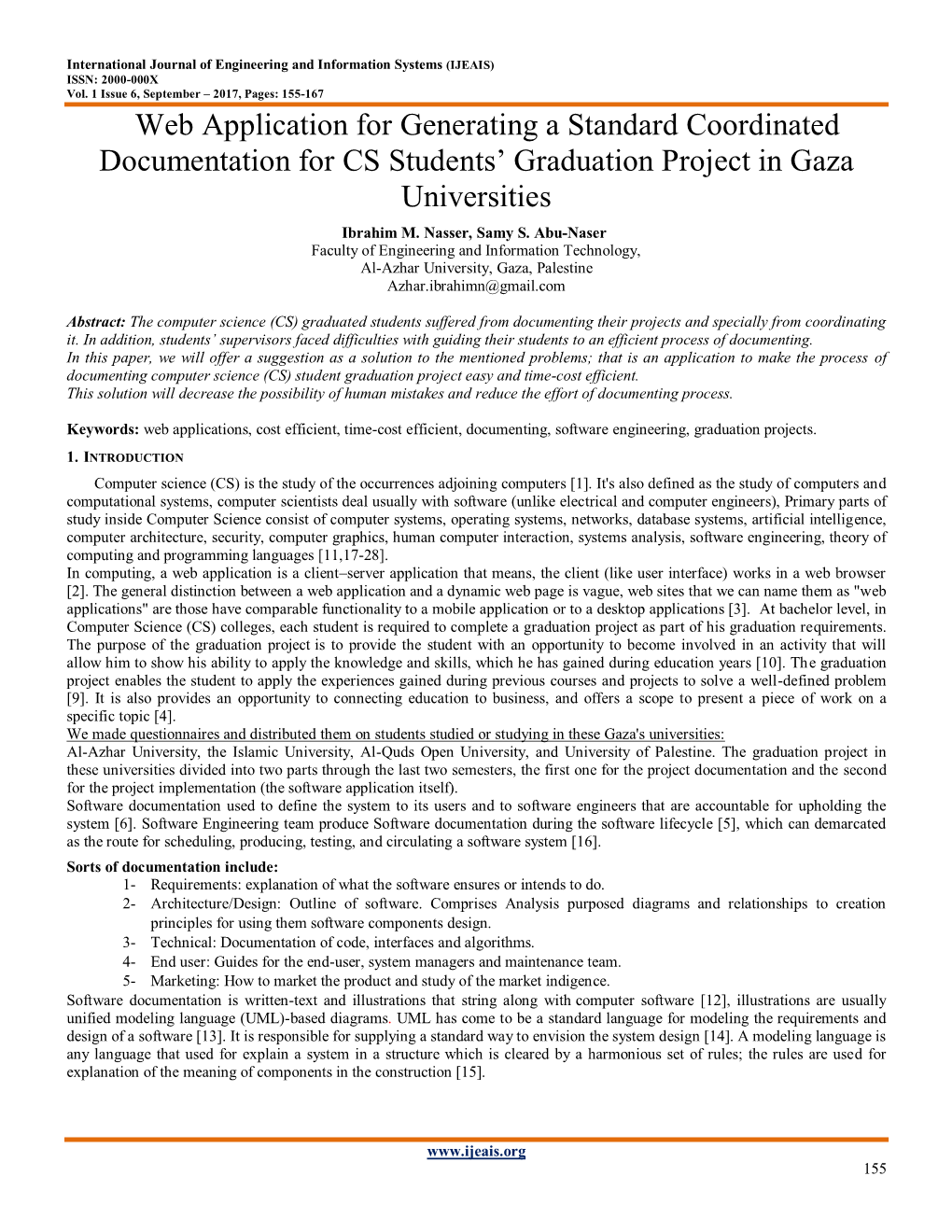 Web Application for Generating a Standard Coordinated Documentation for CS Students’ Graduation Project in Gaza Universities Ibrahim M