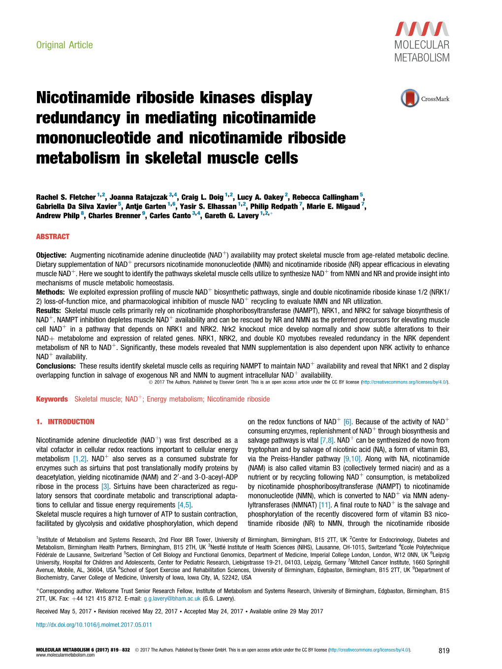 Nicotinamide Riboside Kinases Display Redundancy in Mediating Nicotinamide Mononucleotide and Nicotinamide Riboside Metabolism in Skeletal Muscle Cells