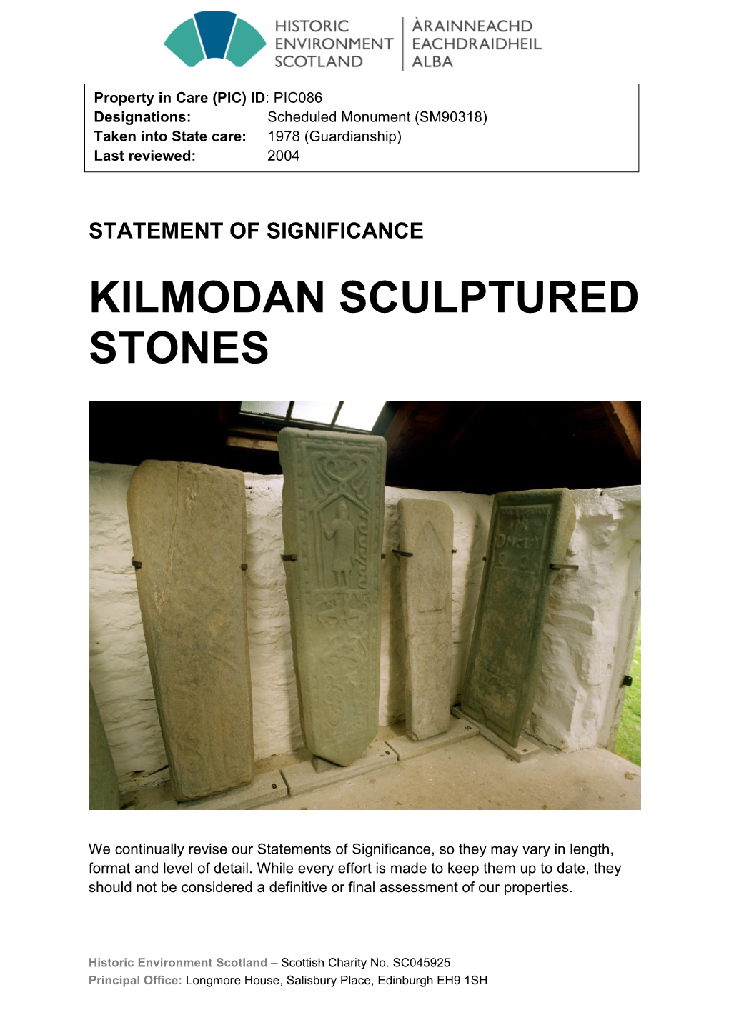 Kilmodan Sculptured Stones Statement of Significance