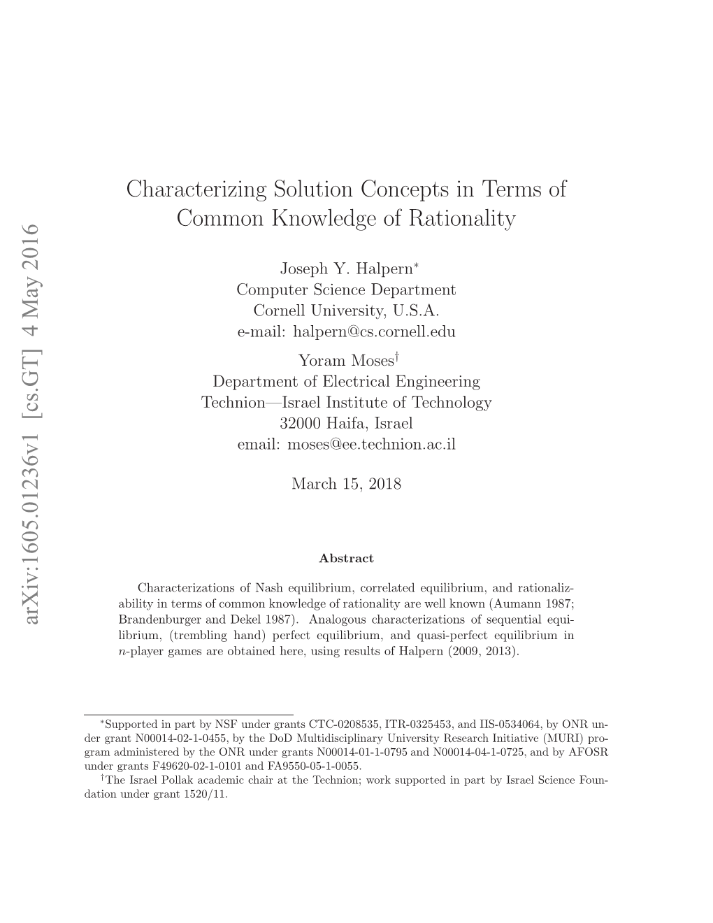 Characterizing Solution Concepts in Terms of Common Knowledge Of