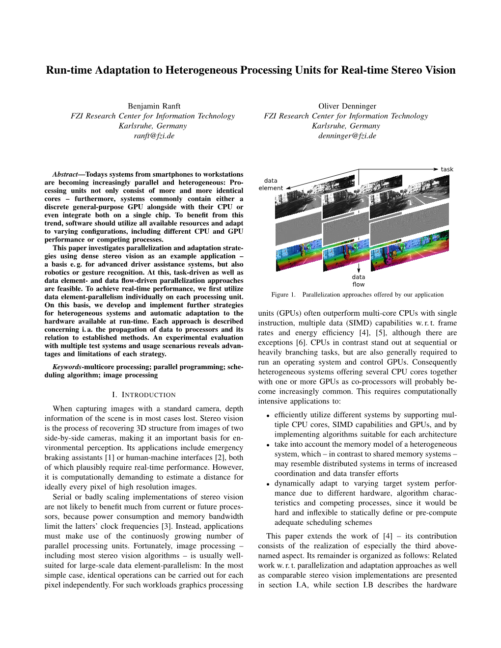 Run-Time Adaptation to Heterogeneous Processing Units for Real-Time Stereo Vision