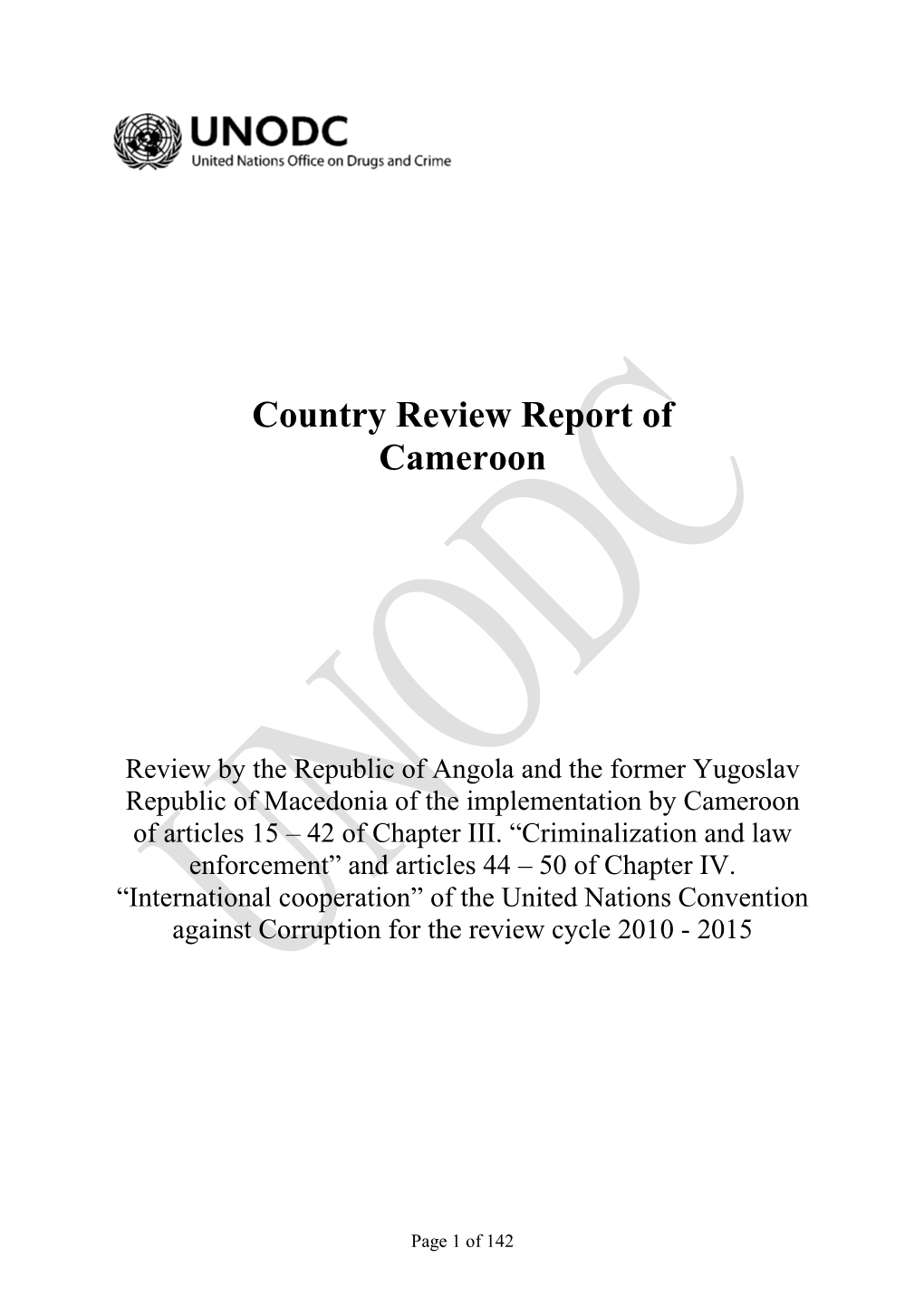 Country Review Report of Cameroon