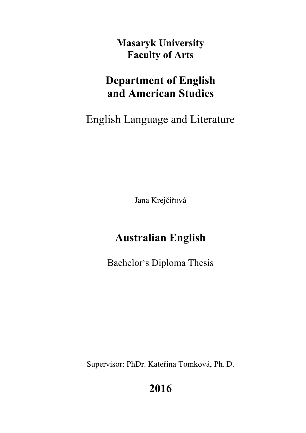 Department of English and American Studies English Language And