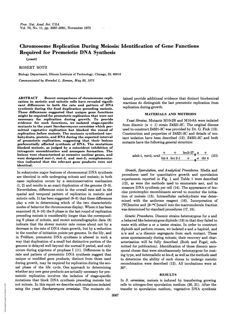 Chromosome Replication Duringmeiosis