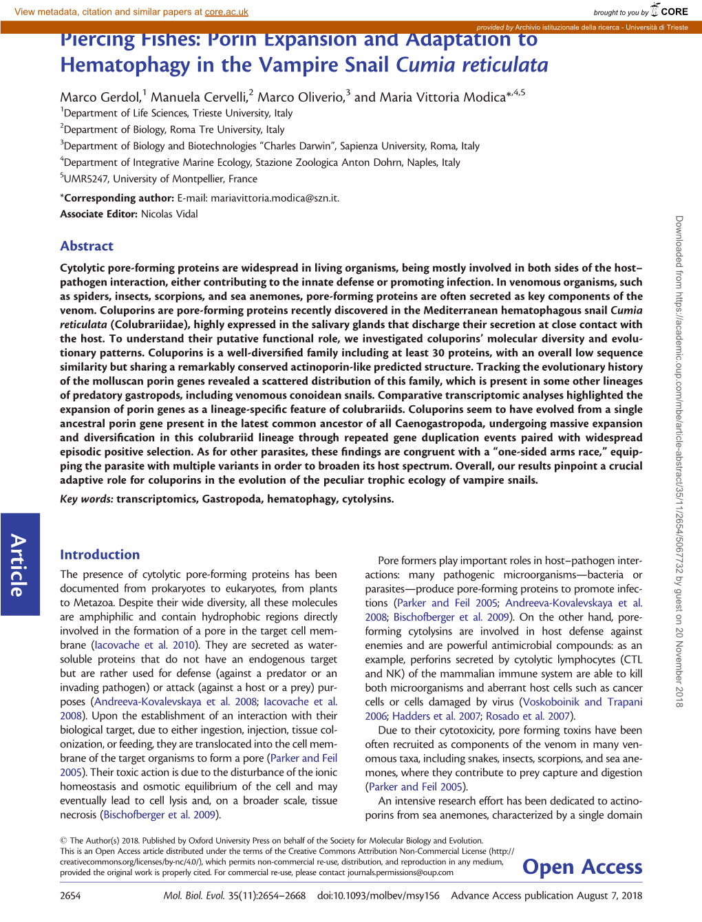 Porin Expansion and Adaptation to Hematophagy in the Vampire Snail