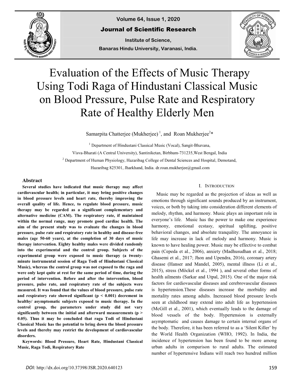 Evaluation of the Effects of Music Therapy Using Todi Raga of Hindustani Classical Music on Blood Pressure, Pulse Rate and Respiratory Rate of Healthy Elderly Men