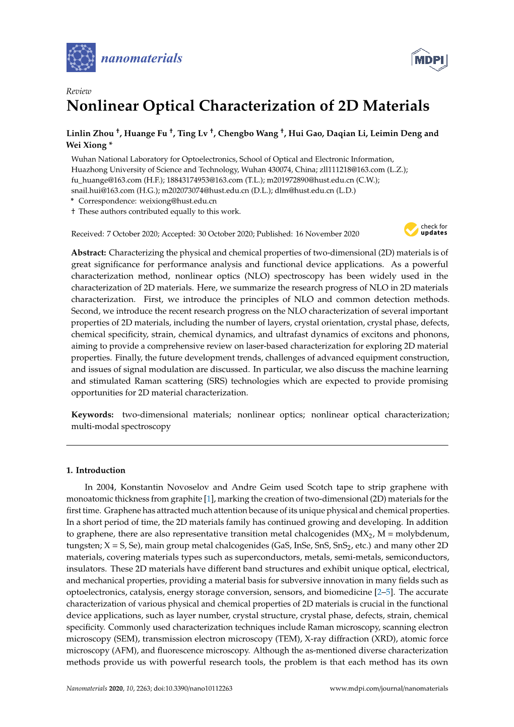 Nonlinear Optical Characterization of 2D Materials