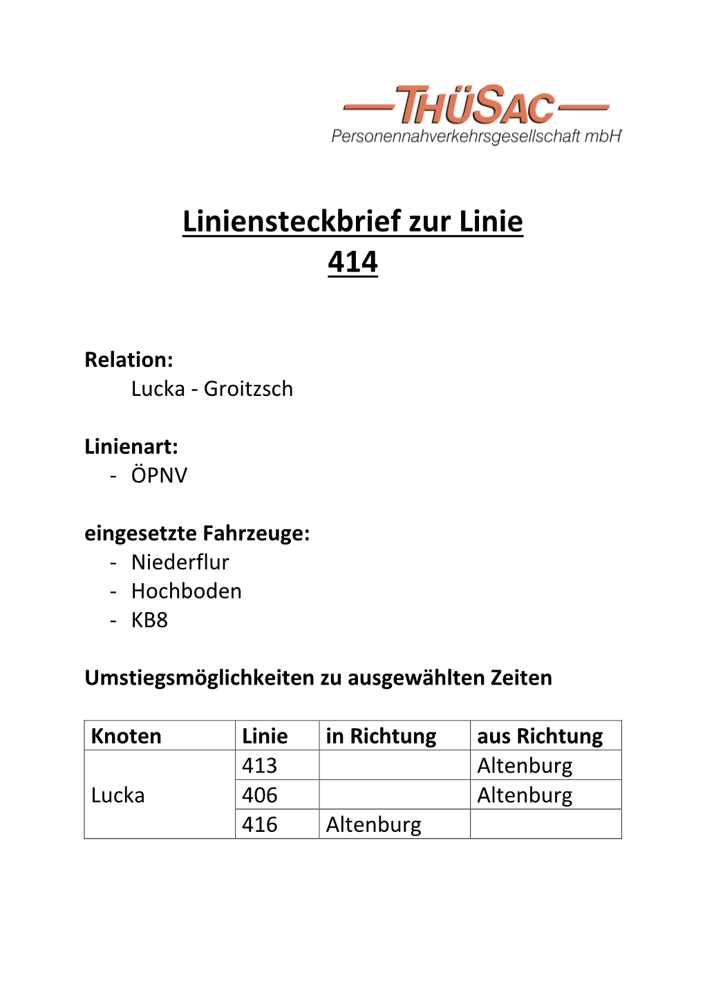 Liniensteckbries Zur Linie 414