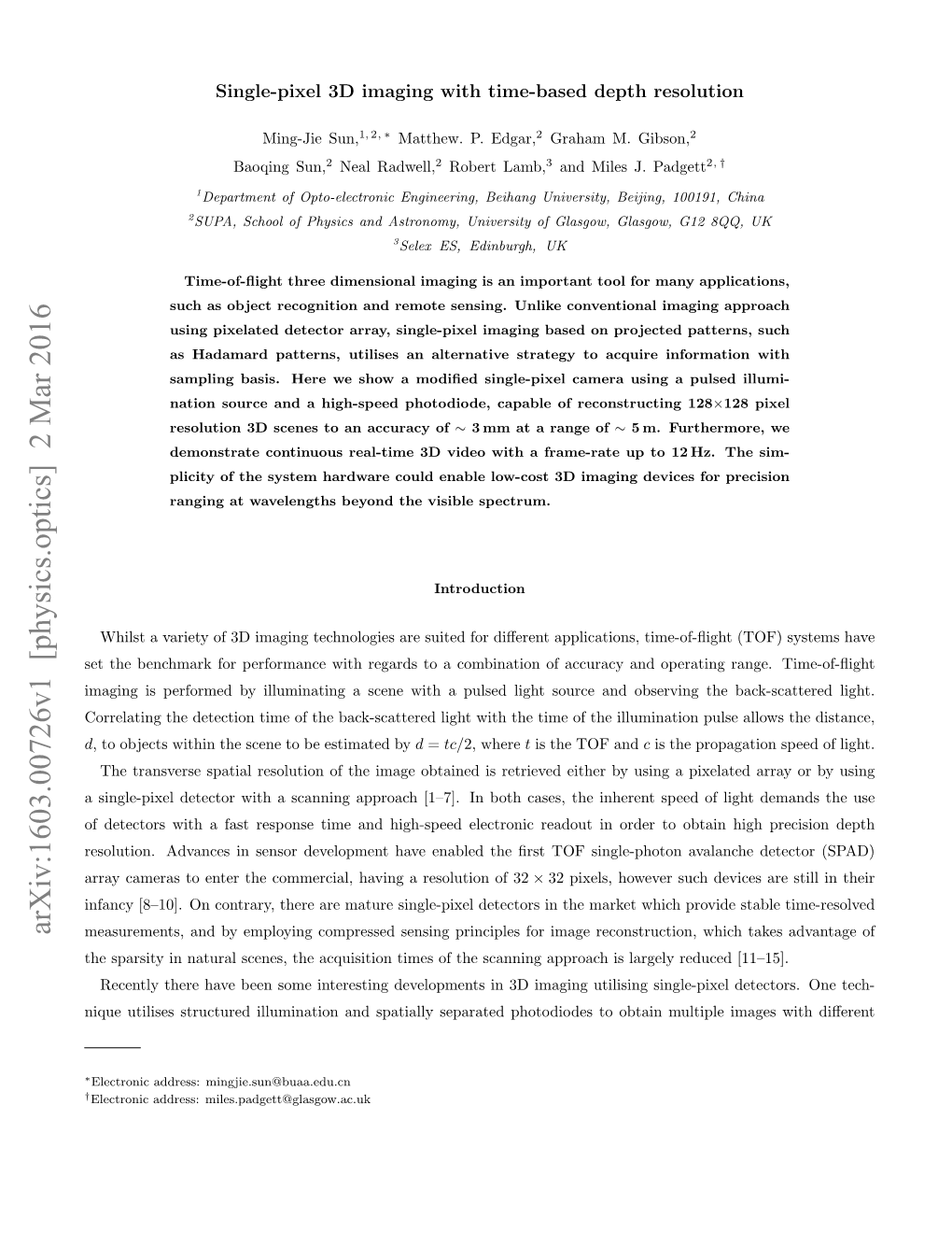 Arxiv:1603.00726V1 [Physics.Optics] 2 Mar 2016