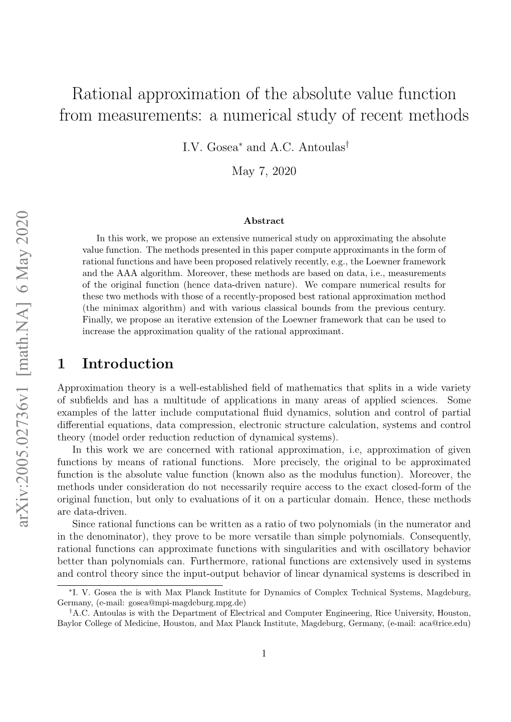 Rational Approximation of the Absolute Value Function from Measurements: a Numerical Study of Recent Methods