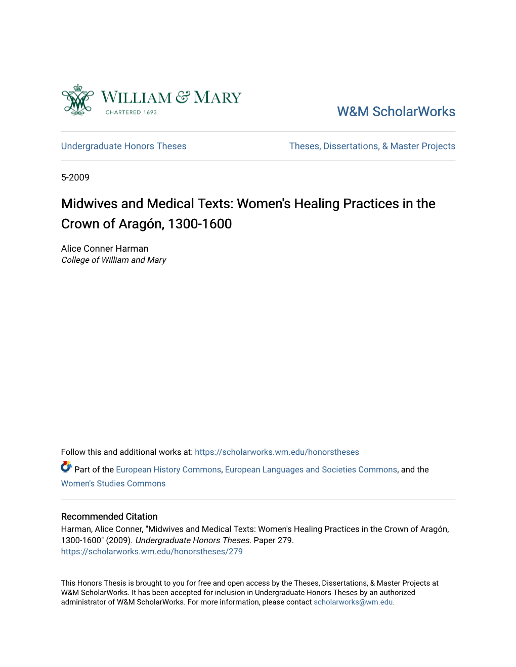 Midwives and Medical Texts: Women's Healing Practices in the Crown of Aragón, 1300-1600