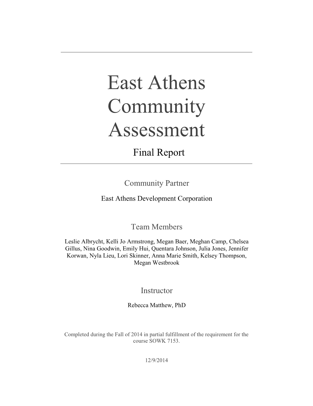 East Athens Community Assessment