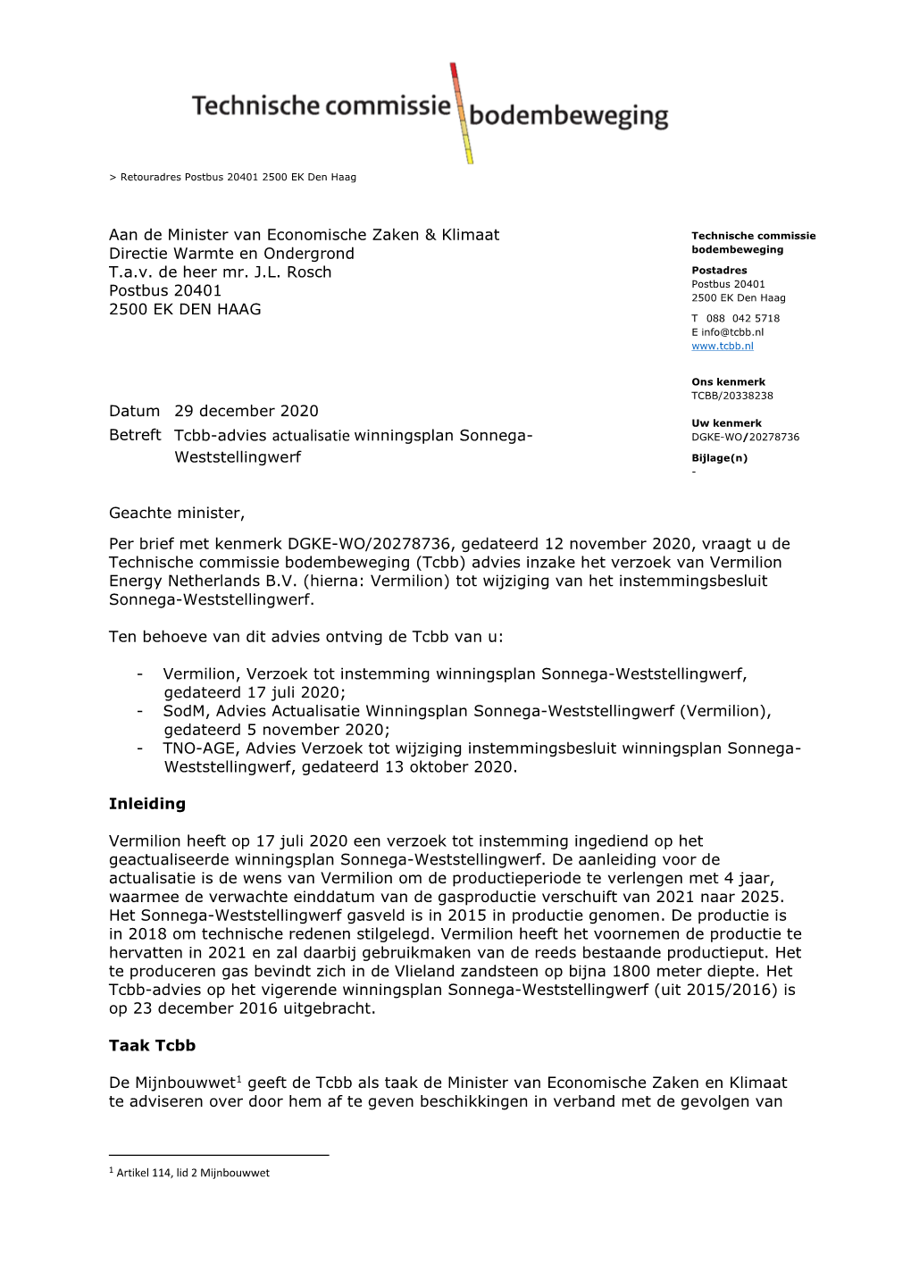 Aan De Minister Van Economische Zaken & Klimaat