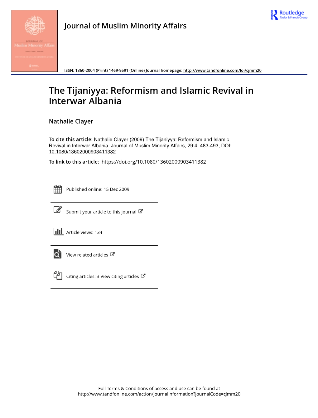 The Tijaniyya: Reformism and Islamic Revival in Interwar Albania