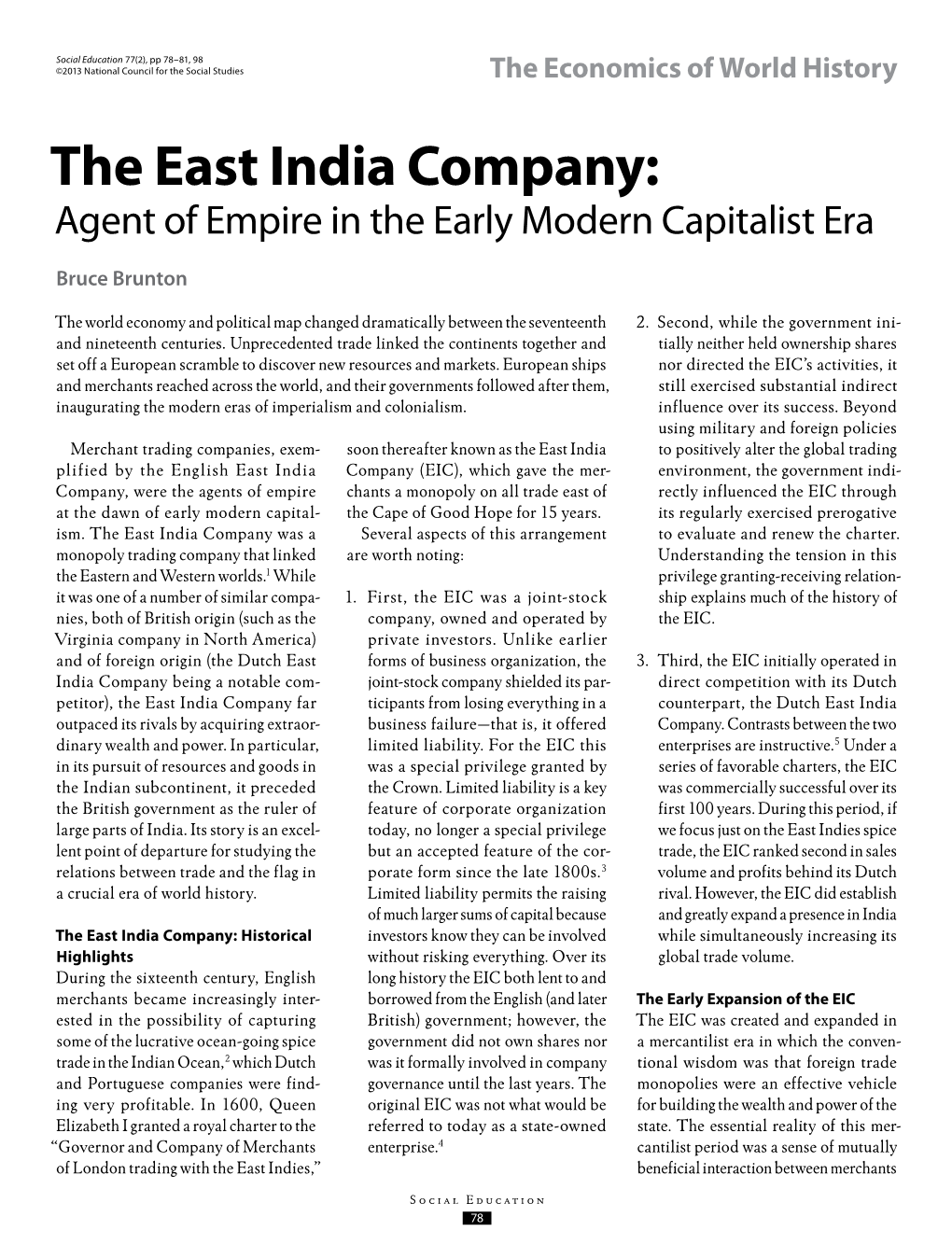 The East India Company: Agent of Empire in the Early Modern Capitalist Era