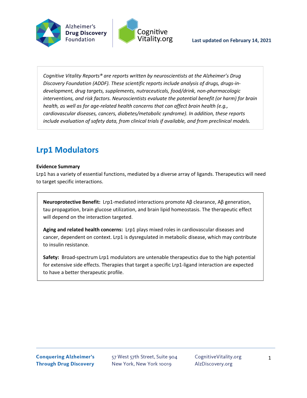 Lrp1 Modulators