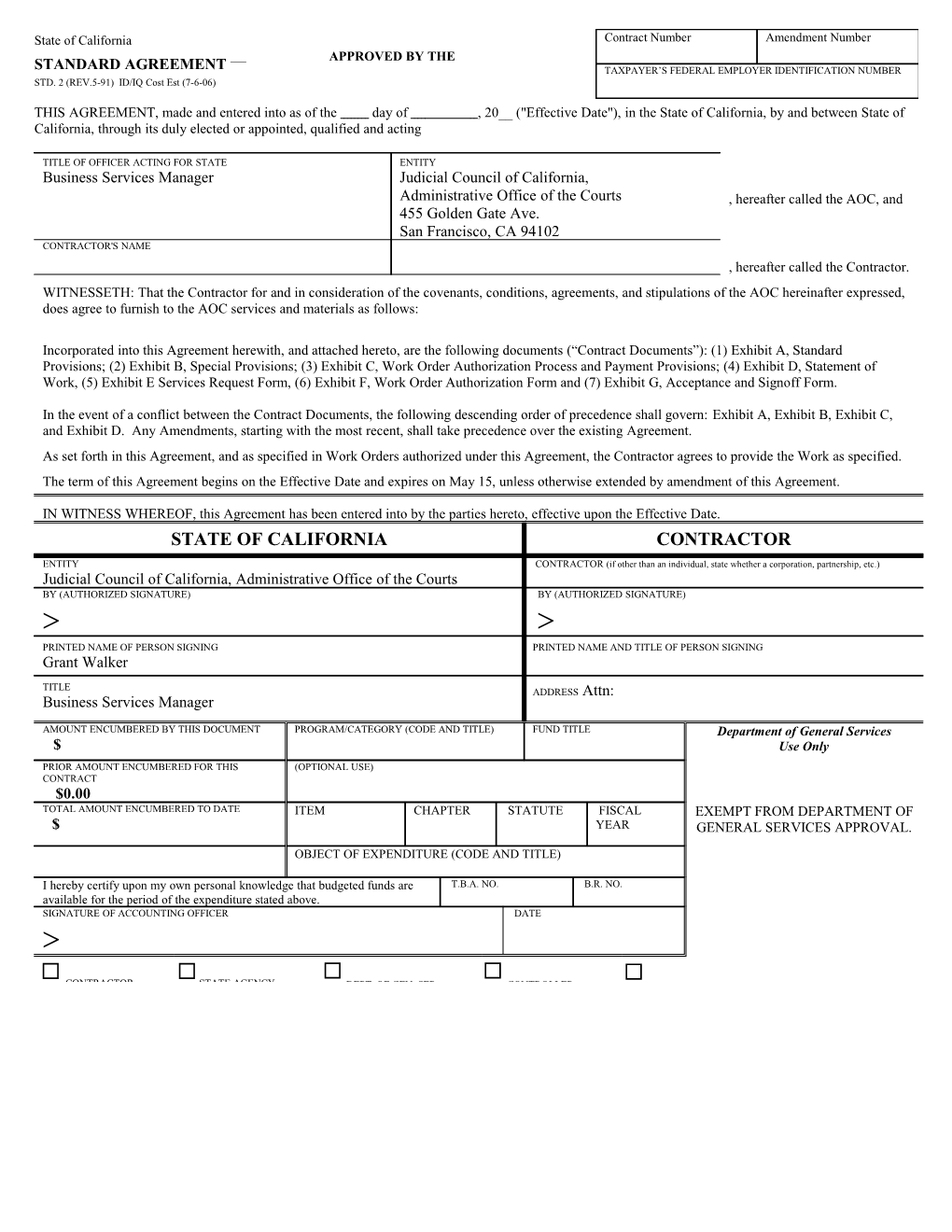 STD. 2 (REV.5-91) ID/IQ Cost Est (7-6-06)