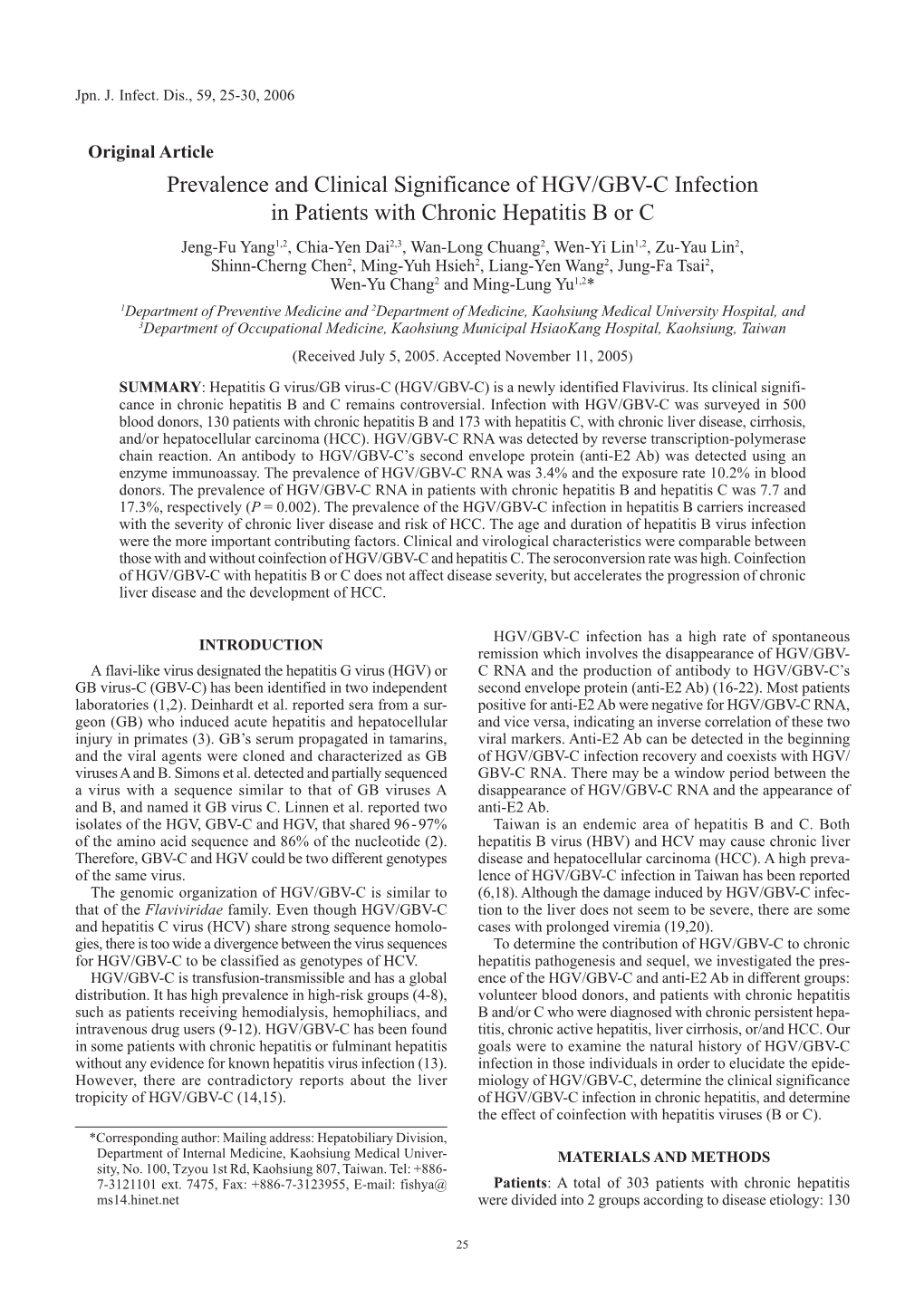 Prevalence and Clinical Significance of HGV/GBV-C Infection in Patients