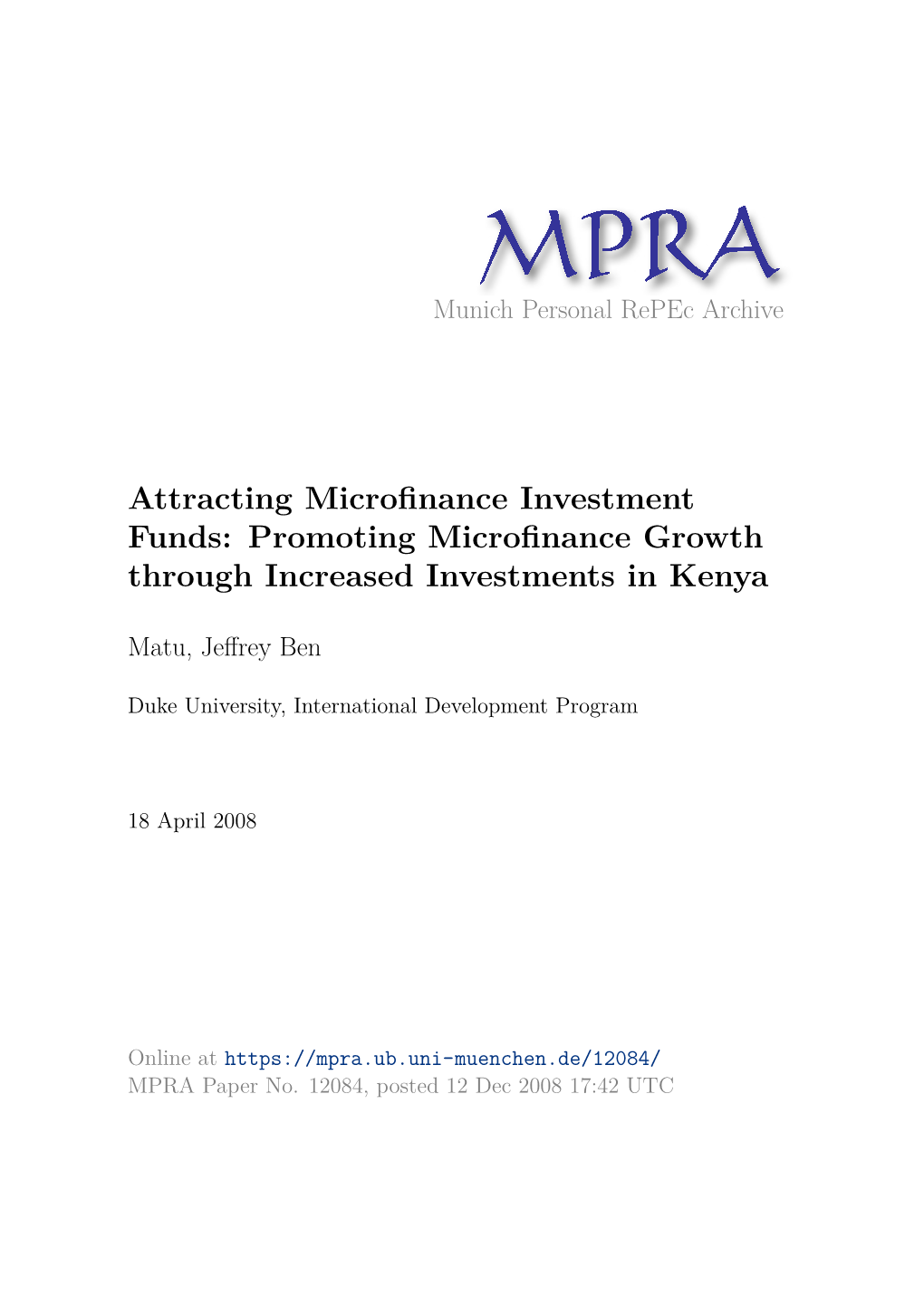 Promoting Microfinance Growth Through Increased Investments In