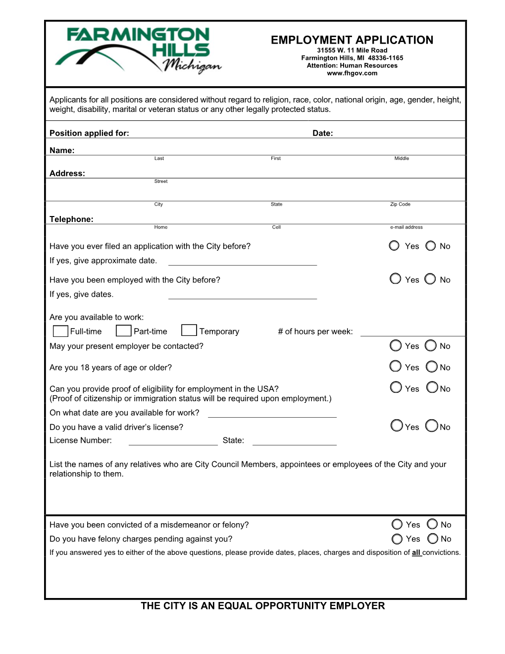 Employment Application 31555 W