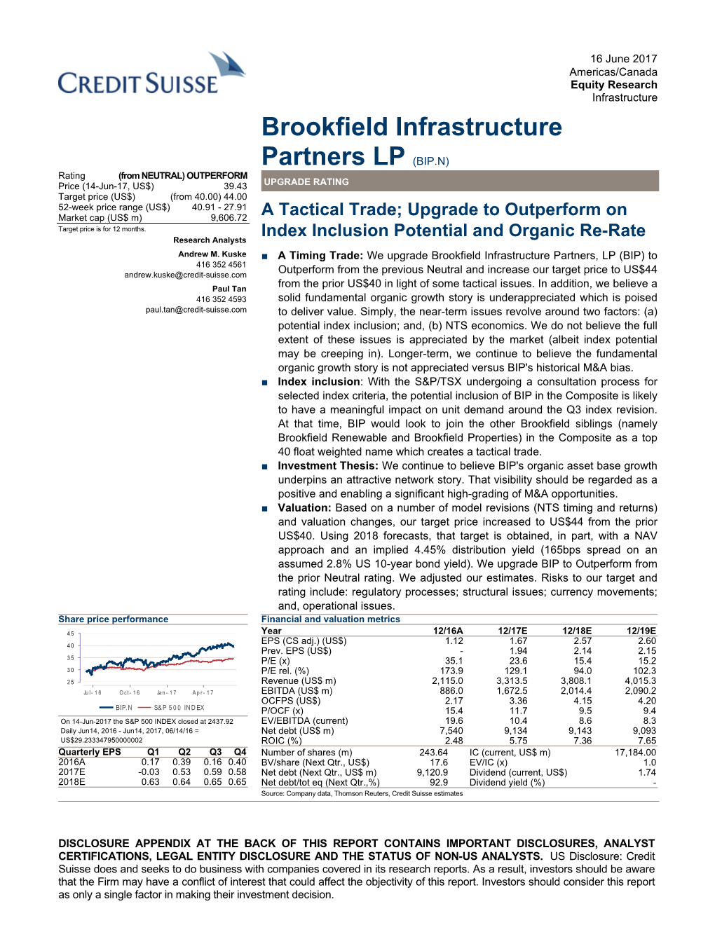 Brookfield Infrastructure Partners LP (BIP.N)2 16 June 2017