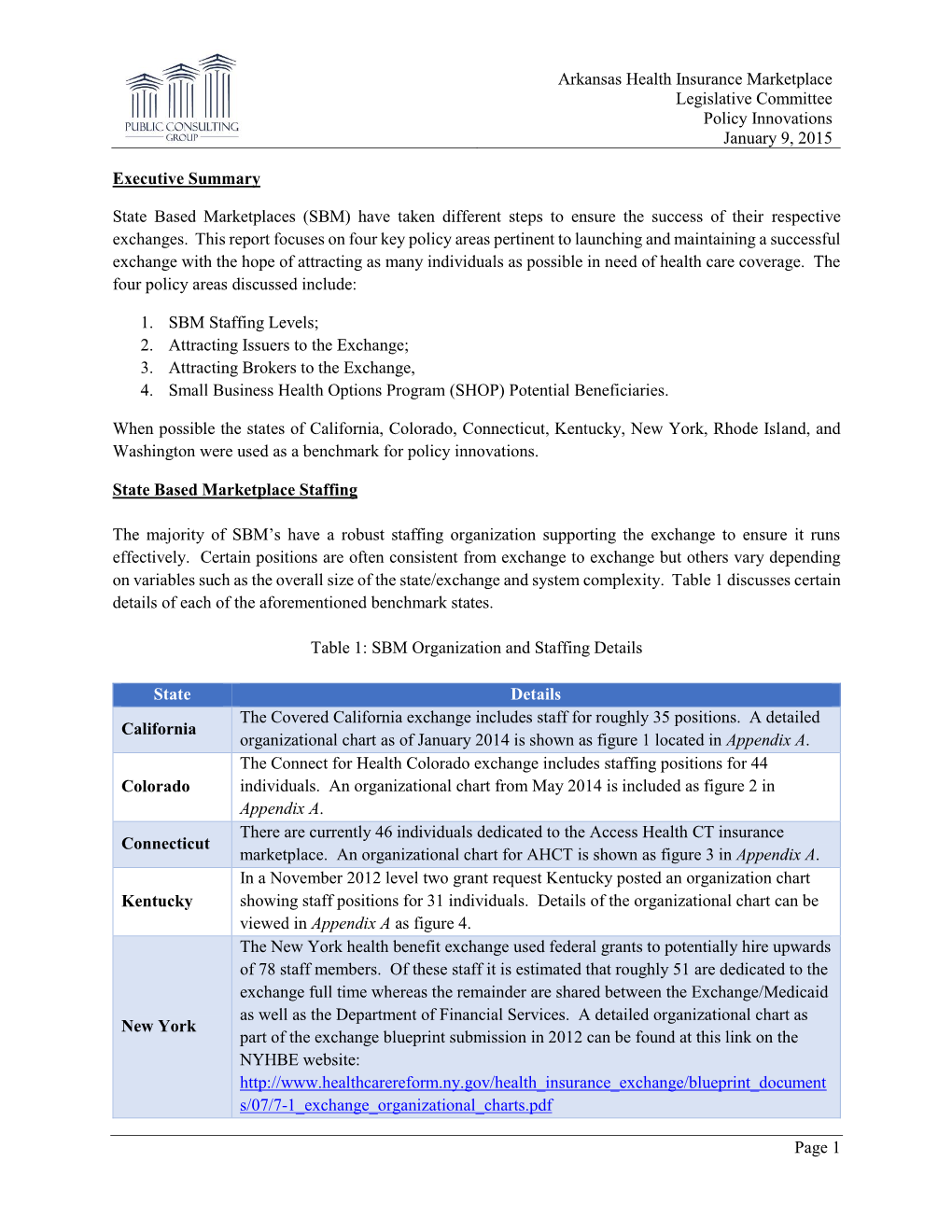 Arkansas Health Insurance Marketplace Legislative Committee Policy Innovations January 9, 2015