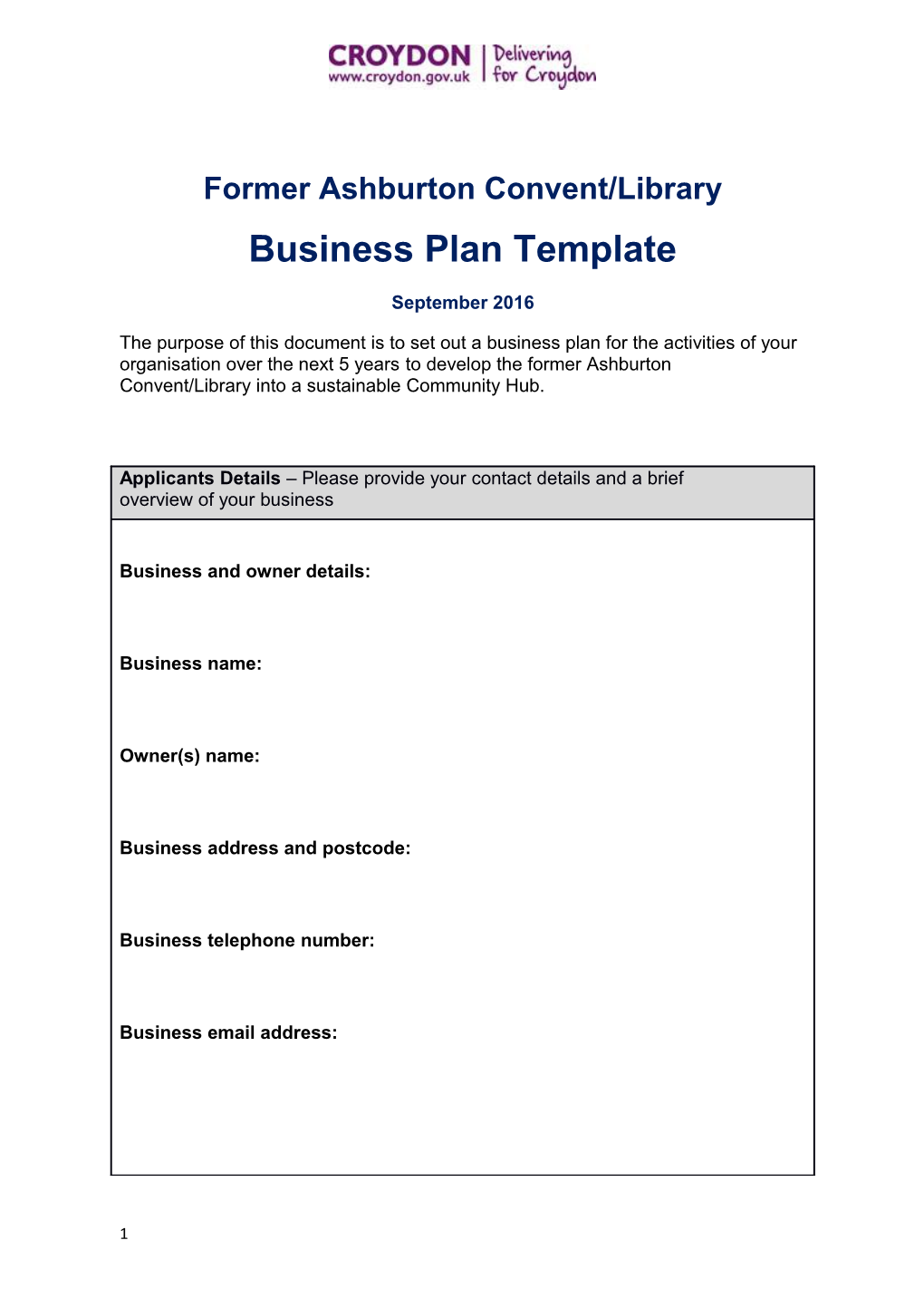 Former Ashburton Library BUSINESS PLAN Template For Community Hub